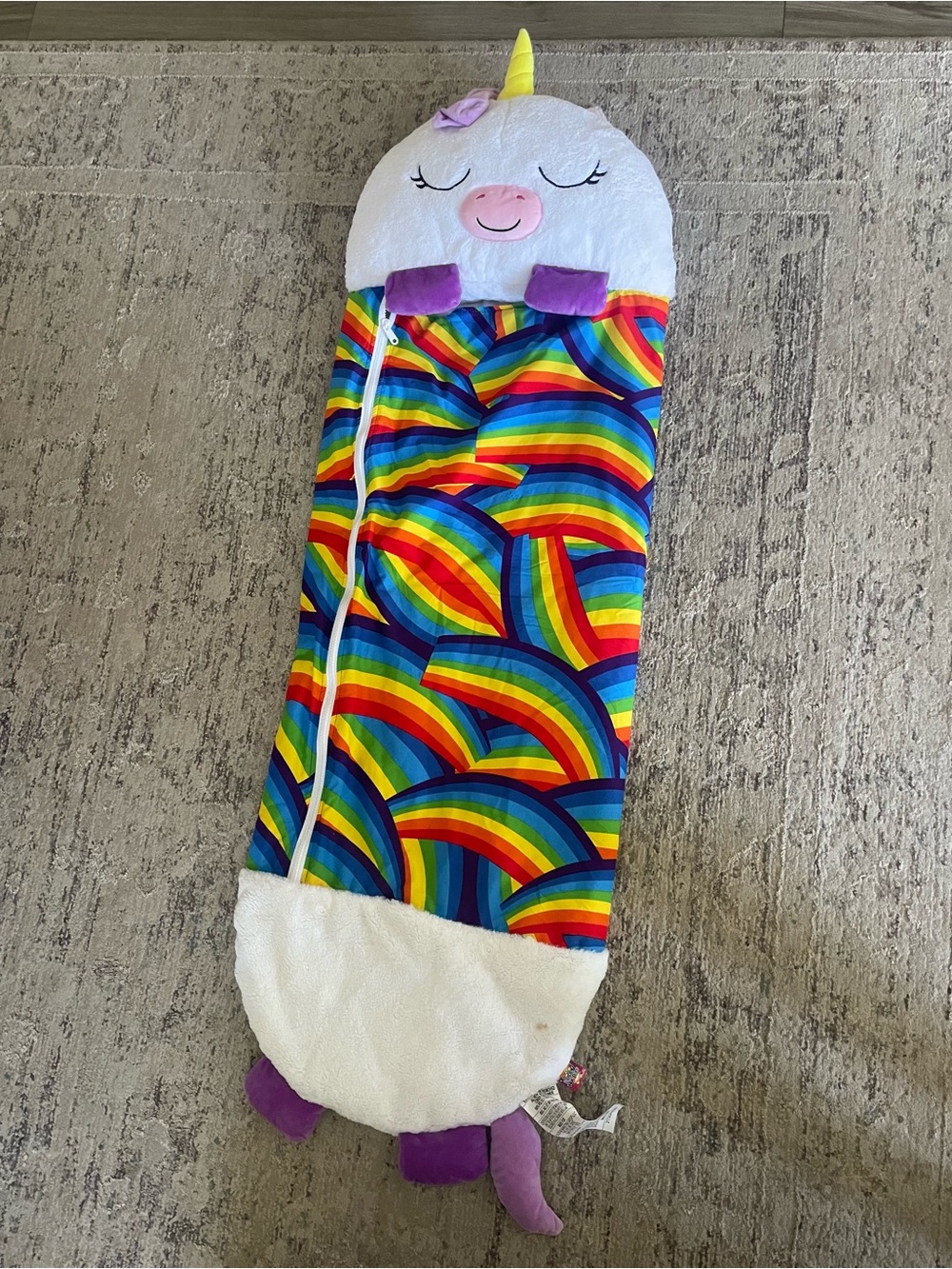 Happy Nappers Kids Rainbow Unicorn Sleeping Bag - White & Multicolor